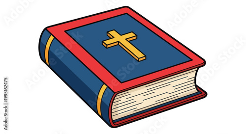 Closed Holy Bible Book with Golden Cross Emblem on Blue Cover