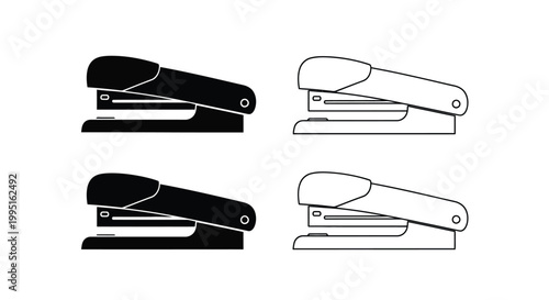 Four stapler illustrations in black and white a minimalist silhouette