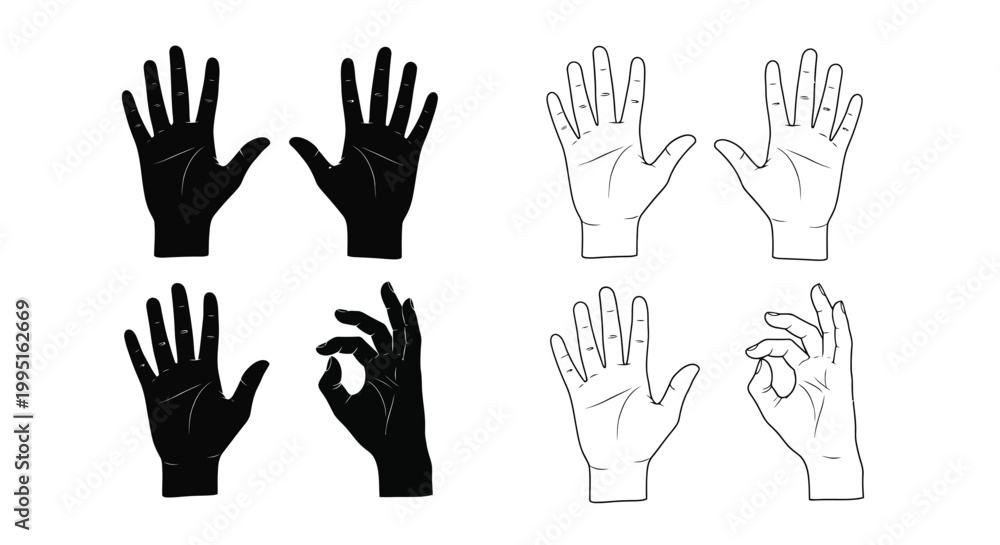 Fototapeta premium Multiple hand gestures in contrasting tones a striking silhouette