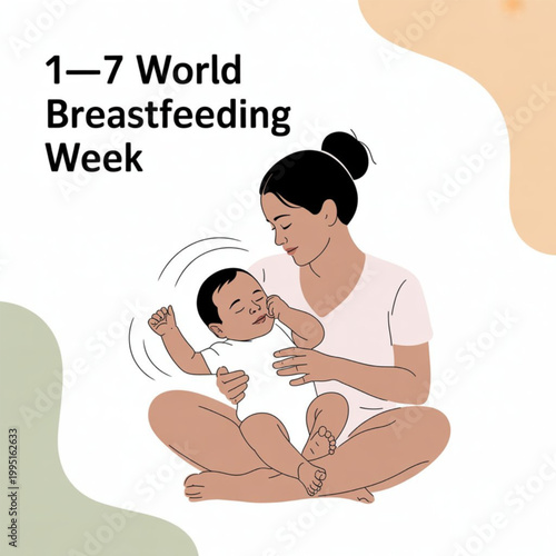Mother breastfeeding her baby for world breastfeeding week celebration and awareness design Vector, illustration