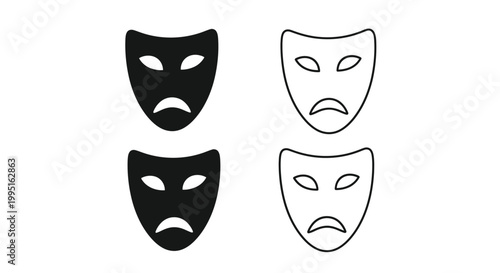 Two pairs of theatrical masks one black and one white silhouette