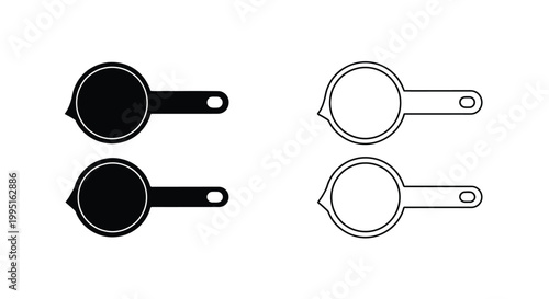 Two frying pans depicted in black and white a clean silhouette