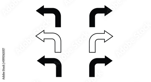 Four curved arrows pointing in different directions black and white silhouette
