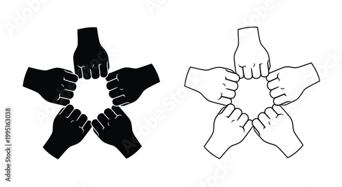 Diverse hands joining in a circle representing unity and collaboration silhouette