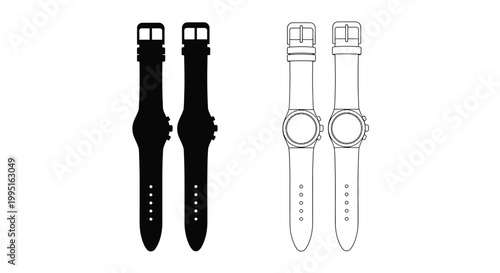 Four wristwatches displayed black silhouettes and white line art silhouette
