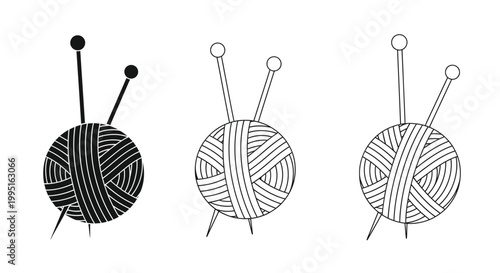 Three balls of yarn with knitting needles a minimalist silhouette