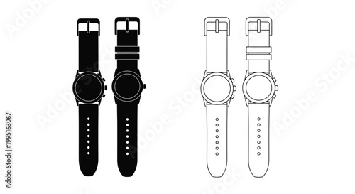 Four wristwatches in contrasting colors a striking silhouette