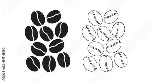 Coffee beans shown in contrasting black and white a bold silhouette