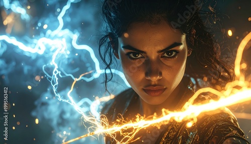 Woman with Lightning and Flames Surrounding Her.