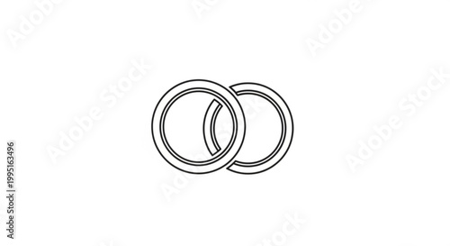 Interlocking wedding rings line art icon for romance and marriage theme