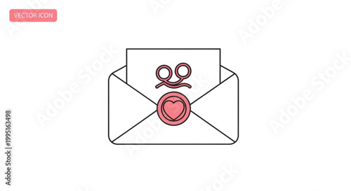 Opened envelope with heart wax seal vector icon for love letters