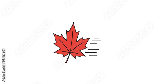 Red maple leaf icon with motion speed lines as a vector illustration