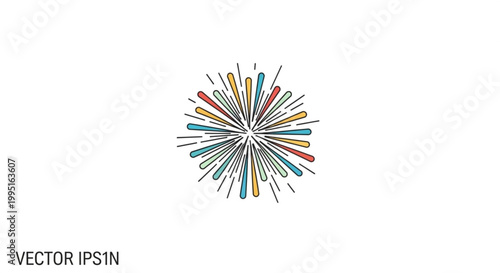 Abstract sunburst firework element with colorful line art vector