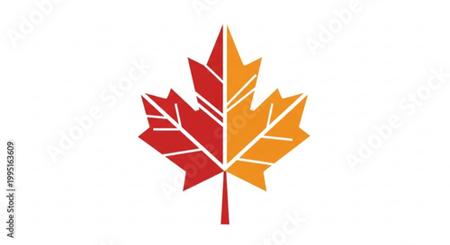 Maple leaf split into red and orange halves as a vector icon