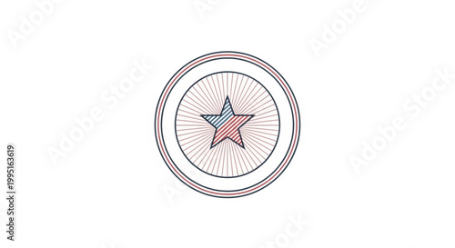Star inside a circular frame with radial stripes as a vector icon
