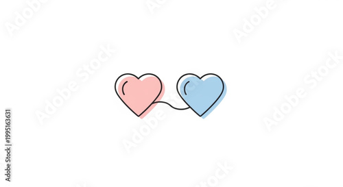 Minimalist heart icons connected by a thin line vector graphic