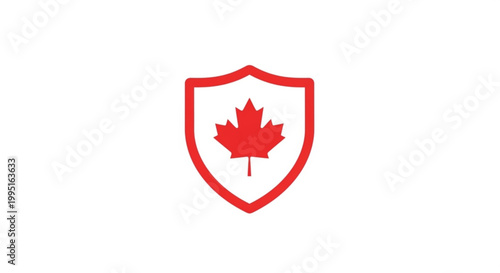 Canadian maple leaf inside a protective shield icon vector graphic