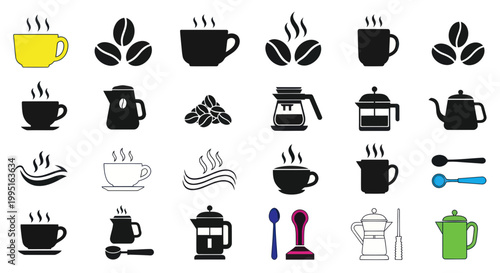 Coffee Icons Collection: Cups, Beans, Brewers, Kettles, Spoons
