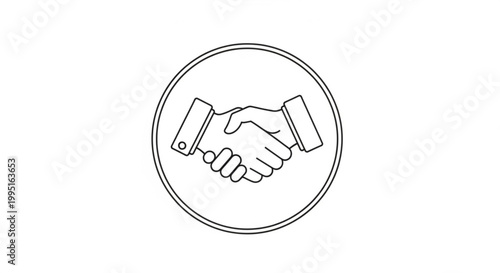 Professional handshake icon in a circular line art style vector