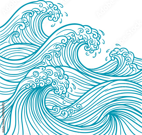 Decorative Ocean Waves Illustration with Flowing Line Art Style