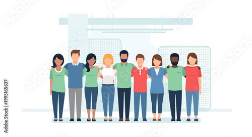 Diverse Multiethnic Group of People Standing Together in Unity and Inclusion Flat Vector Illustration