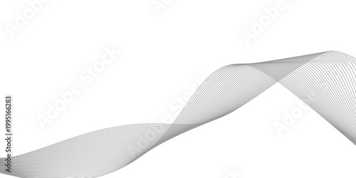 A minimalist, abstract wave design composed of delicate, overlapping black lines that create a subtle gradient and a sense of transparency. The wave flows smoothly across a pure white background.