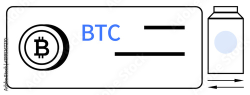 Cryptocurrency, blockchain, finance systems, digital payments, peer-to-peer transactions, futuristic technology. Bitcoin logo with text and financial interface elements. Cryptocurrency and blockchain