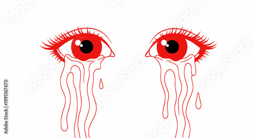 Abstract Red Eyes Crying Blood Tears, Surreal Illustration