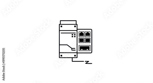 Network Router Device with Ethernet Ports and Cable Outline Icon