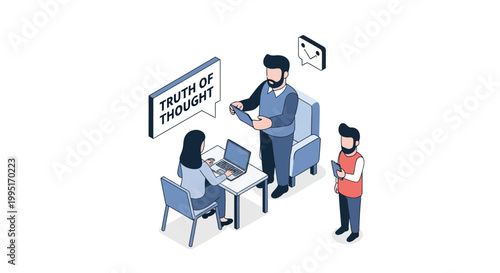 Isometric Illustration of a Therapy Session with Three Individuals.