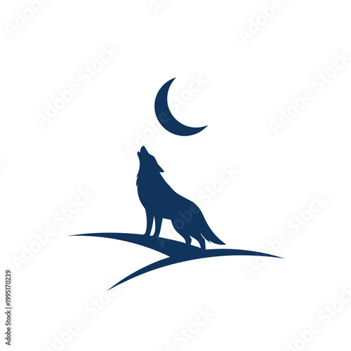 Silhouette of a wolf howling at the moon on a hilltop