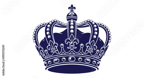Royal Crown Emblem - Luxury Symbol of Power and Authority, Navy Blue on White