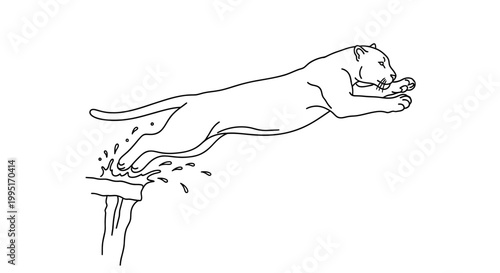 Elegant Black Panther Leaping Gracefully in Mid-Air, Isolated.