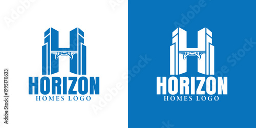 Modern H letter real estate logo featuring a bridge structure concept symbolizing connection, infrastructure, and urban development. Ideal for real estate agencies, property developers, construction.