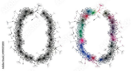Dandelion Seed Heads Forming Numbers 0, Abstract Nature Elements