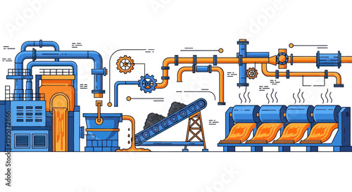 Industrial Factory Production Line: Metallurgy, Mining, Manufacturing Process