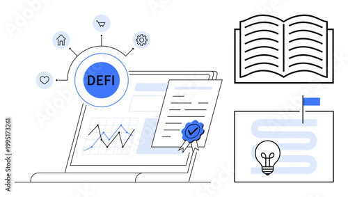 Decentralized finance concept. Decentralized finance visualizes the integration of blockchain and finance. Decentralized finance empowering innovation. Ideal for fintech, technology, investment