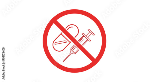 No drugs or injections allowed prohibition symbol.