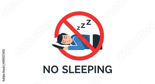 No Sleeping Sign with Person Holding Phone.