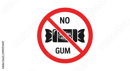 No Gum Allowed Sign with Candy Wrapper Icon.
