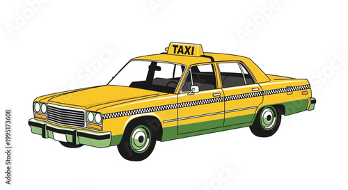 Yellow Taxi Car Side View.