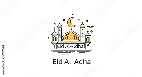 Eid Al-Adha Islamic Mosque Crescent Moon Religious Holiday Celebration Flat Icon