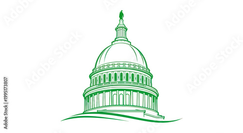 Green Capitol Dome Outline Illustration on White Background