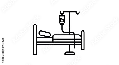Hospital Bed with IV Drip Icon - Medical Care and Treatment Symbol