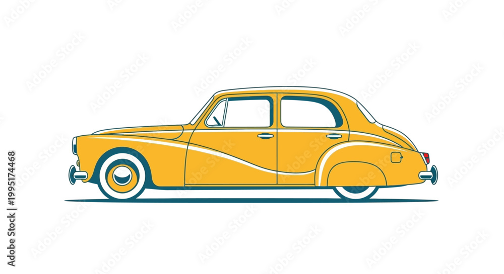 Fototapeta premium Vintage Yellow Car Side View.