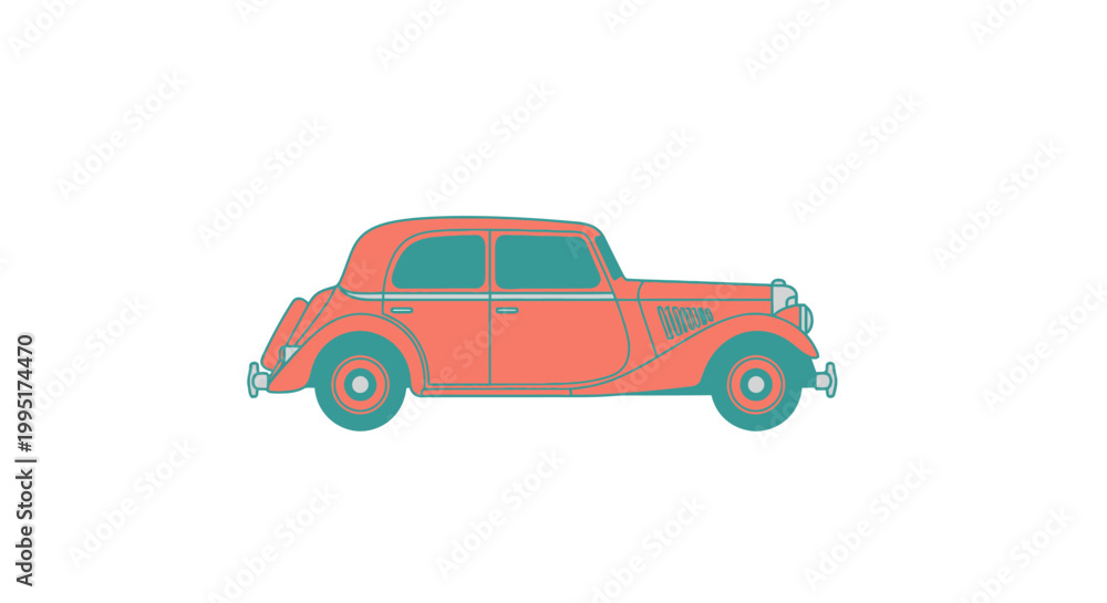Fototapeta premium Vintage Red Classic Car Side View.