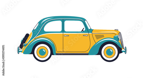 Vintage Yellow and Blue Car.