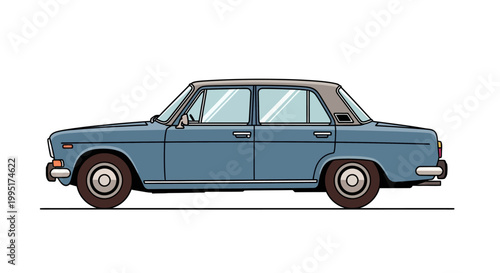 Classic Blue Sedan Car Side View.