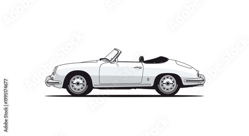 Vintage White Convertible Sports Car Side.