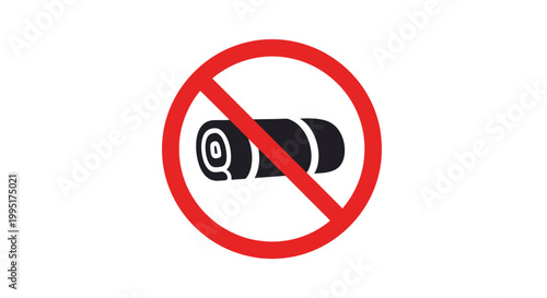 No sleeping bag or rolled item allowed prohibition sign.